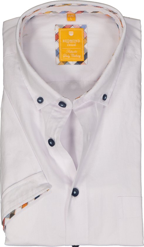 Redmond modern fit overhemd - korte mouw - Oxford - wit - Strijkvriendelijk - Boordmaat: 47/48