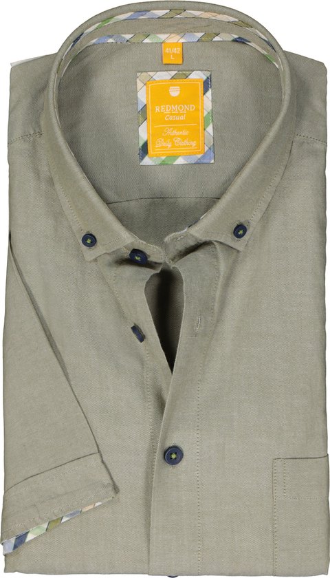 Redmond modern fit overhemd - korte mouw - Oxford - groen - Strijkvriendelijk - Boordmaat: 47/48