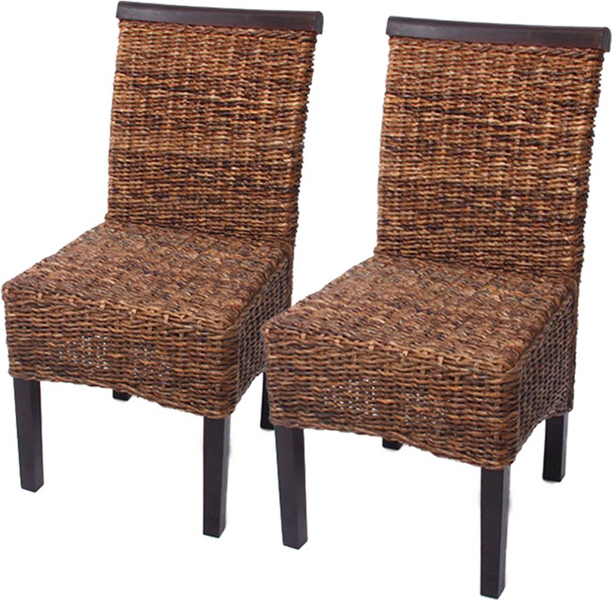 Cosmo Casa Set Van 2 Eetkamerstoelen - Rotan Stoel - Stoel Banaan - Weefsel - Donker - Zonder Kussens