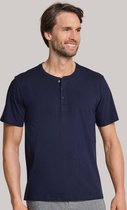 SCHIESSER Mix+Relax T-shirt - korte mouw - O-hals met knoopsluiting - blauw - Maat: 4XL