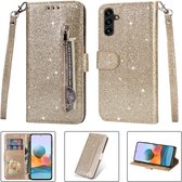 Portemonnee Hoesje - Wallet Case - Rits Sparkly Glitter - Telefoonhoes met Kord Geschikt voor: Samsung Galaxy A54 - Goud