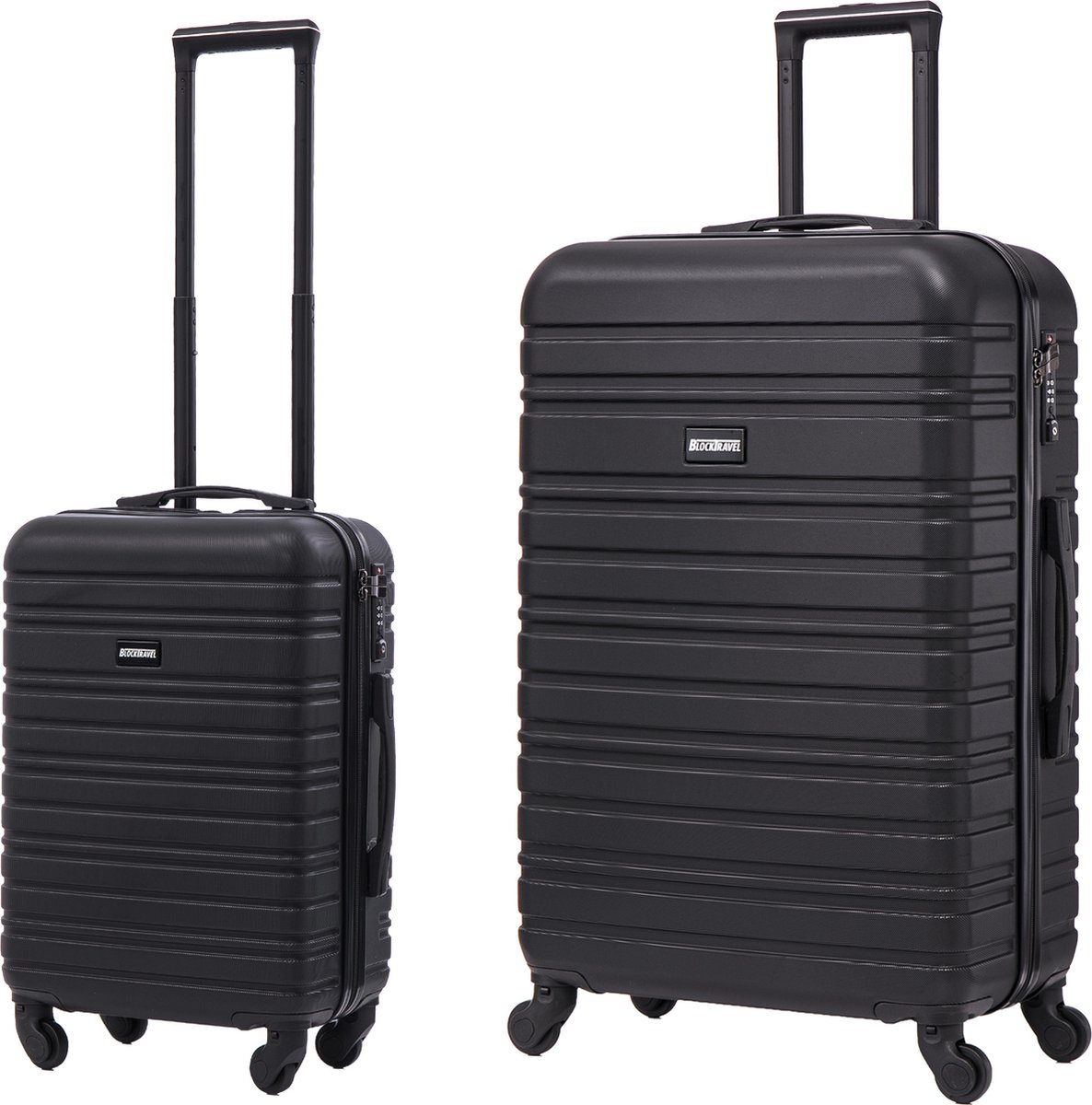 BlockTravel - kofferset - 2 delig - ABS - ruimbagage en handbagage - 39 en 74 liter - inbouw TSA slot - zwart