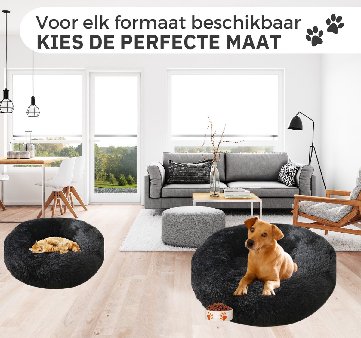 Donut Hondenmand - Kattenmand - Maat S - 50cm (ligvlak van 35cm) - Zwart - Fluffy en Wasbaar thumbnail 4