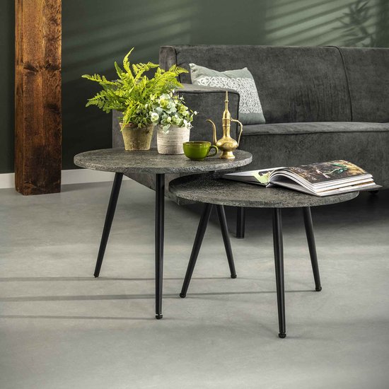 Set de 2 tables basses rondes | Ø 55 cm | 43 cm de hauteur | Structure tubulaire gris métallisé | design contemporain | le salon | compact et élégant