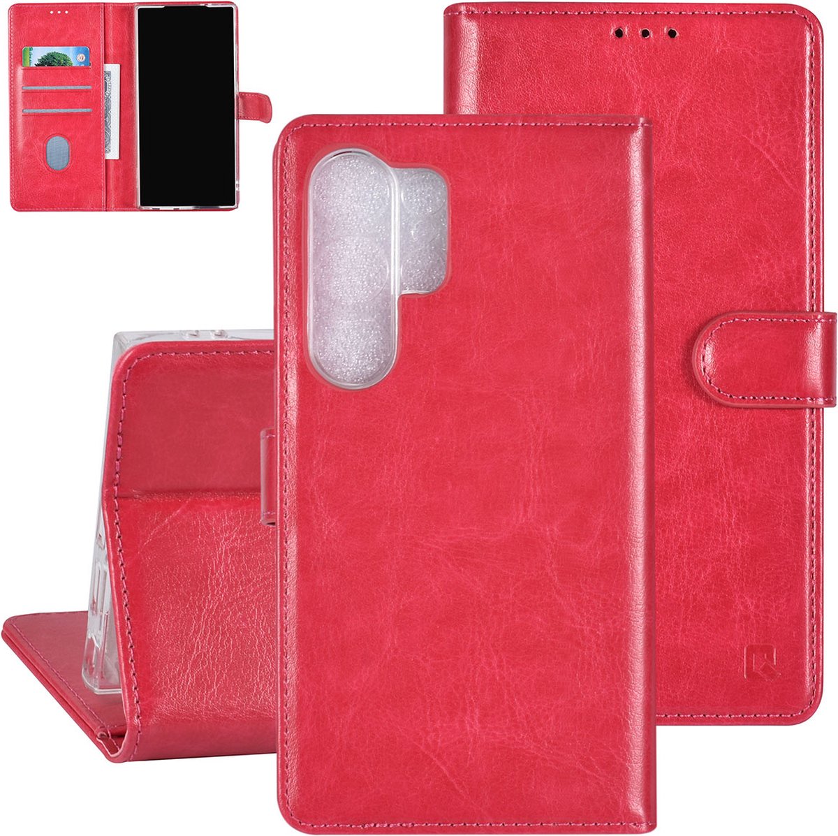 Multimedia & Accessoires PU Lederen Book Case Hoesje geschikt voor Samsung Galaxy S23 Ultra – Roze - Portemonnee – Met Stand – Kaarthouder – Pasjes Houder – 3 Pasjes - Magneet Sluiting – Bookcase