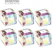Swarovski Elements, 6 stuks kubus kralen (5601), 10mm, clear AB