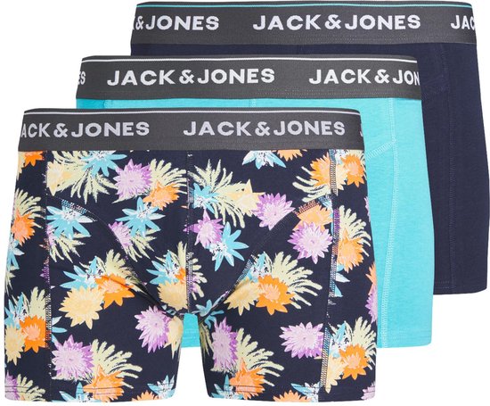 JACK & JONES Boxers fleuris Jacreece (pack de 3) - boxers homme longueur normale - bleu - Taille : XXL