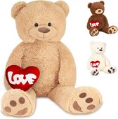 BRUBAKER - XXL Teddybeer 100 cm met een "Love"hart Knuffel Beer - knuffeldier, beige - Moederdag cadeautje