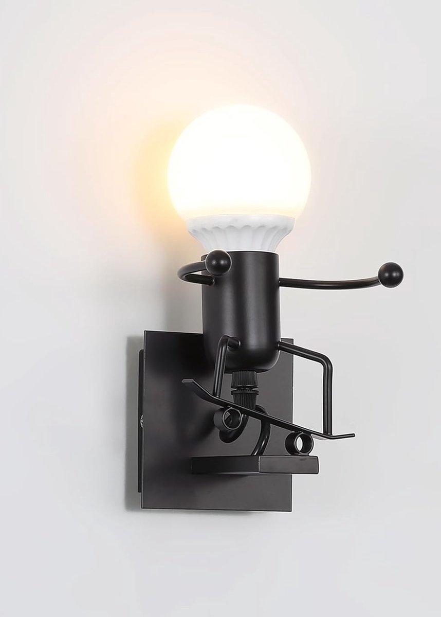 Goeco Wandlampen - 14cm - Klein - E27 - Iron Man - Vintage - Industriële - Zwarte - Lamp Niet Inbegrepen