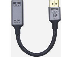 NÖRDIC DPHM-104 Displayport naar HDMI kabel - 4K60Hz - 18Gbps - Dynamische HDR - 20cm - Zwart/Grijs