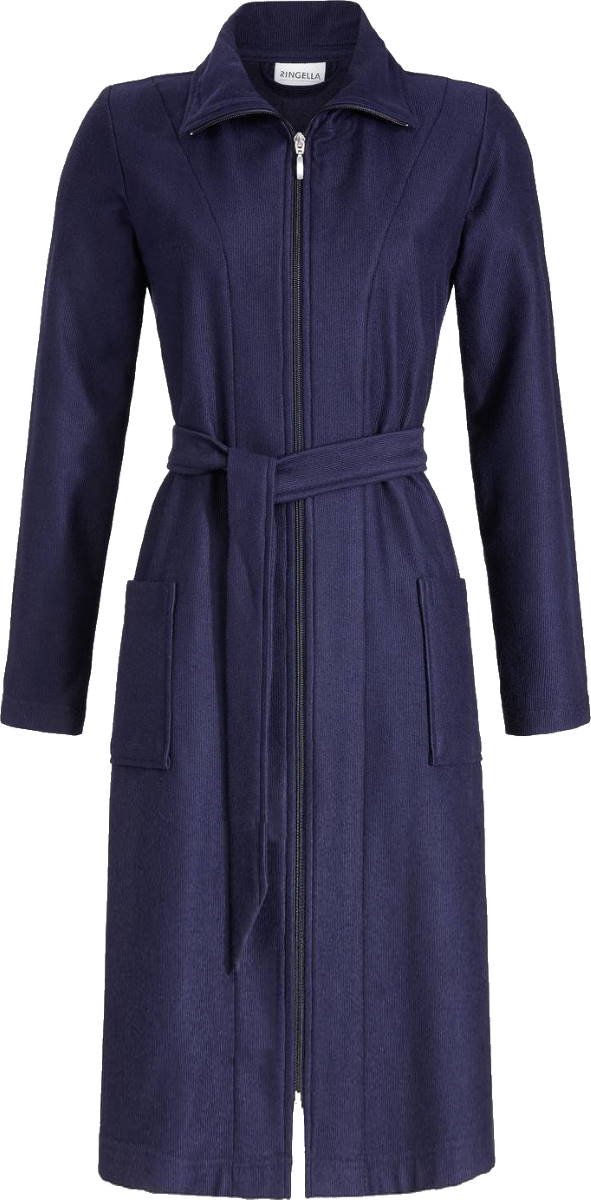 Ringella Nachtblauwe badstof dames badjas ritssluiting - Blauw - Maat - 38