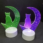 Lumiasfer - Duo Nachtlamp 'Katten op maan' - Sfeerlamp - LED lamp - 3D Illusion - 7 kleuren en 4 effecten
