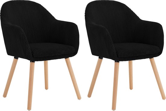 Set van 2 Stoelen - Luxe Eetkamerstoel - Eetkamerstoelen - 2 stoelen - Moderne look - Zwart - Velvet