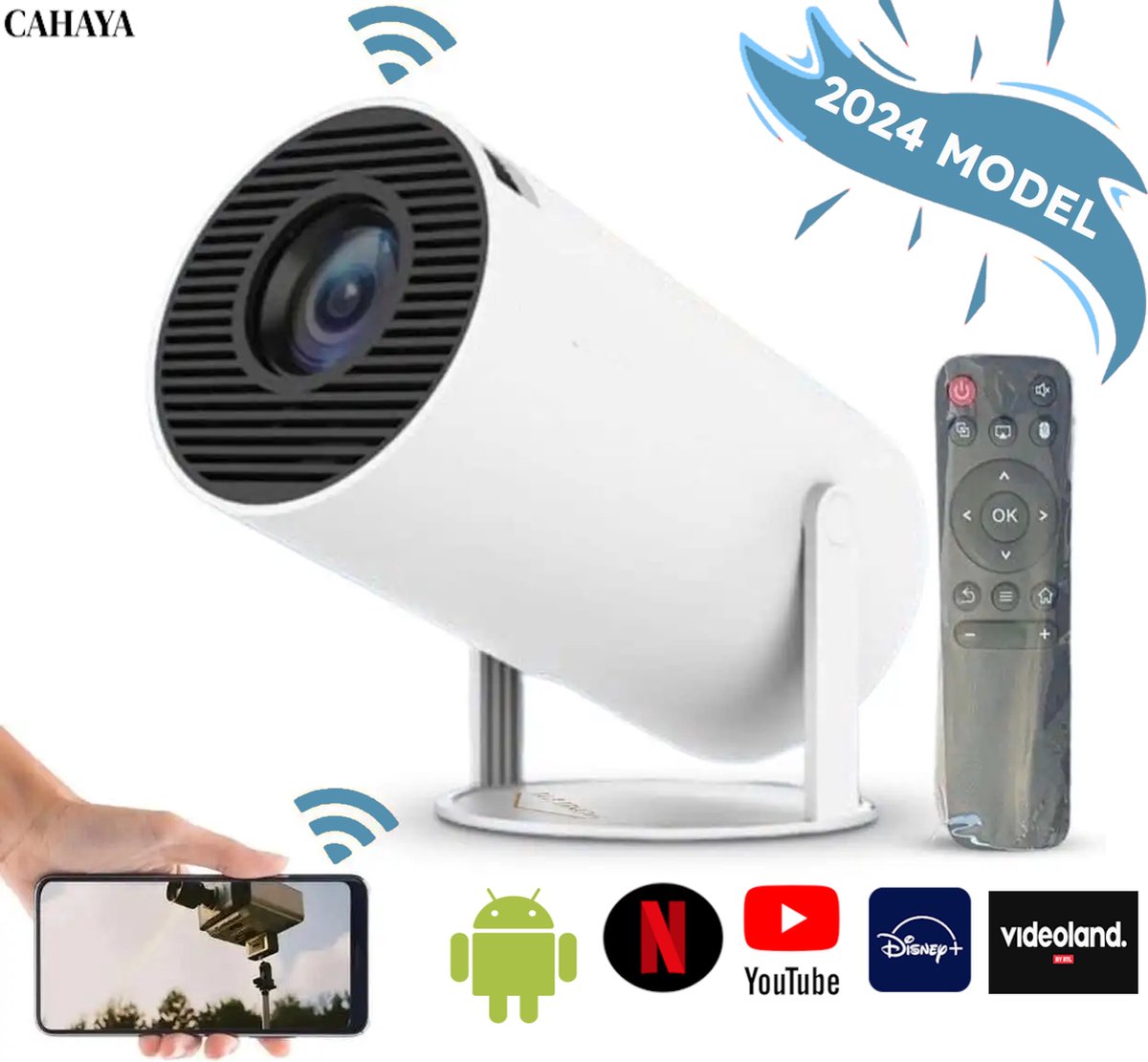 Cahaya 2024 model - Mini Beamer - mini projector - draagbare beamer - projector / beamer - Geïntegreerd Android 11.0 systeem - Screen mirroring smartphone - Home cinema - Magcubic HY300