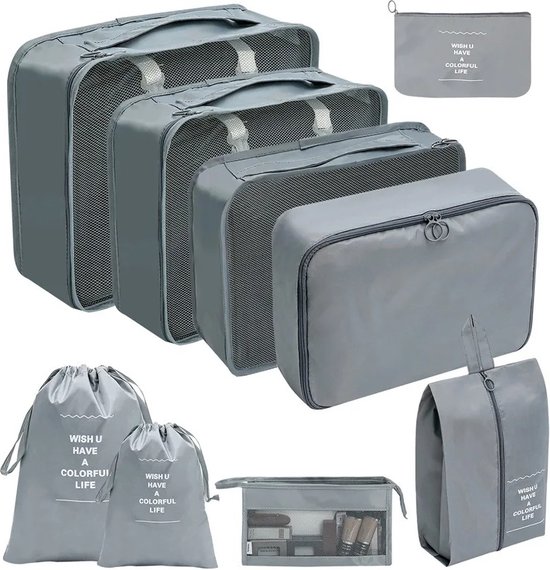 Packing Cubes - Backpack - Koffer Organizer Set 9 stuks - Waterdichte Reistas - Reiszakken Kleding - Bagage Organizers - Cadeau Vrouw Man - Zwart