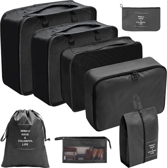 B.O.S. - 8Pcs - Set Reisorganisator - Opbergzakken - Koffer - Inpakblokjes - Setkoffers - Draagbare Bagage - Kleding - Schoen - Opgeruimd - Zakje - Opvouwen - Packing Cubes - Backpack