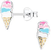 Joy|S - Zilveren ijsje oorbellen - met 3 bolletjes - pastel kleur