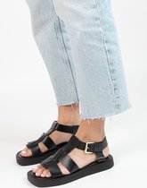 Sacha - Dames - Zwarte leren sandalen met gesp - Maat 36