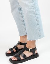 Sacha - Dames - Zwarte leren sandalen met gesp - Maat 38