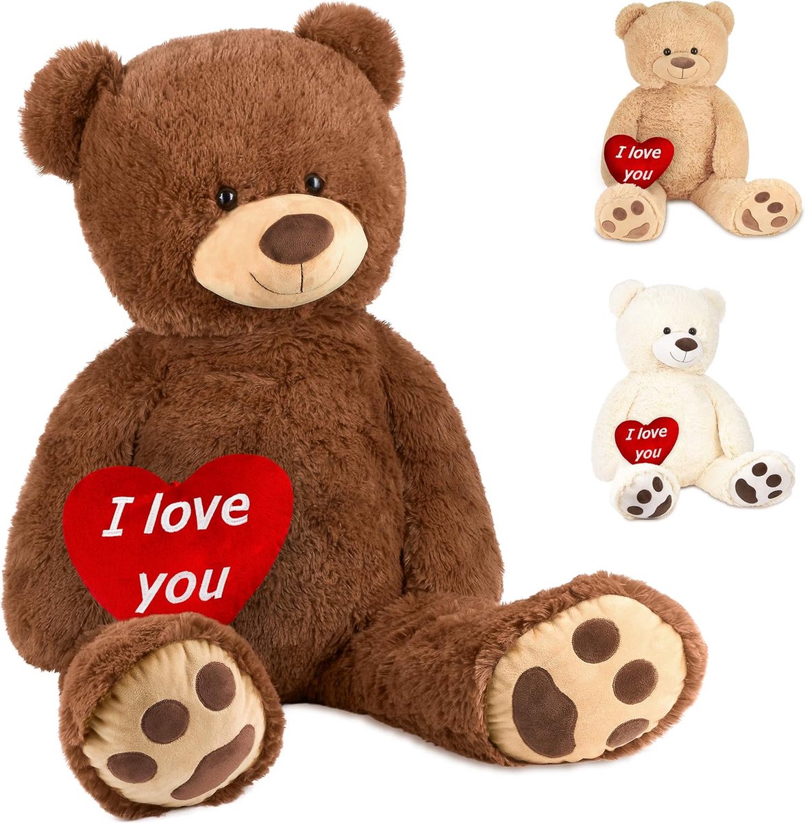 BRUBAKER - XXL Teddybeer 100 cm Bruin met een I Love You Hart - Knuffeldier Pluche Knuffel - Cadeau - Valentijn