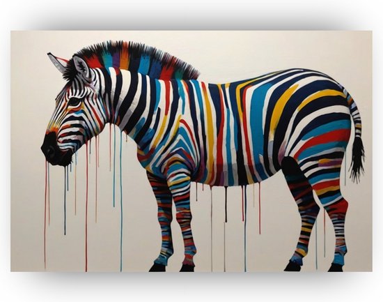 Kleurrijke zebra schilderij - Woonkamer schilderij - Glasschilderij zebra - Muurdecoratie kinderkamer - Plexiglas schilderij - Decoratie woonkamer - 60 x 40 cm 5mm