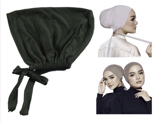 Cabantis Hoofddoek met lussen - Hijab - Chemo Muts Dames - Haarband - Stretch - Donkergroen