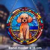 Raamhanger Raamdecoratie Poedel - Kleurige Zonnevanger Rond Acryl met Ketting - Honden - Suncatcher Rond model 15 cm %%