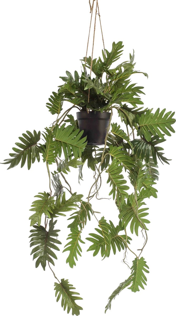 Emerald Kunst Hangplant in pot Philodendron 80cm - Kunstplant voor binnen Groen