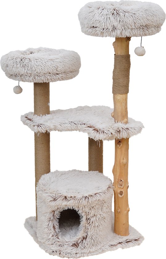 Kattenmeubel Met Mandjes Bontoy Krabpaal Jerry - Crème 126 Cm Hoog | Met Sisalstammen & Mandjes Sisal Krabpaal