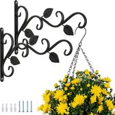 Wandhaken, hangende plantenhouder, 2 stuks, tuinhouders, hangende bloempothangers met schroef, 29,5 cm, voor lantaarns, vogelhuisjes, windgong plantenbakken, binnen- en buitendecoratiehaken, zwart