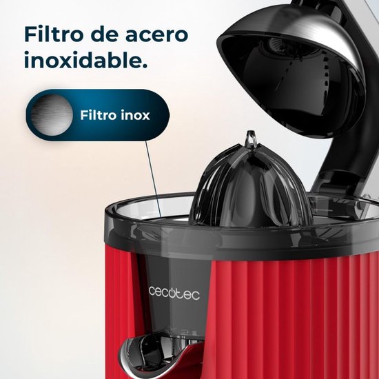Cecotec Xqueeze RetroJuice 600 Slowjuicer 600 W Zwart, Rood, Roestvrijstaal van Cecotec — afbeelding 4