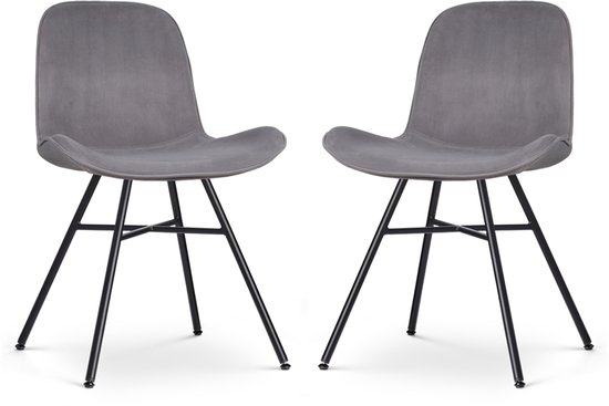 Nolon Noa-Fé Eetkamerstoelen Set van 2 Velvet Grijs - Stof - Zwart Onderstel - Modern