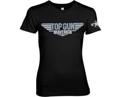 Top Gun Maverick Distressed Logo Girly Tee dames-T-shirt zwart