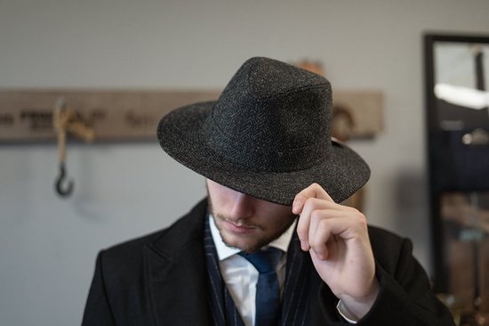 Denholm Harris Tweed Fedora Zwart HB | Taille du chapeau chiné : L (59-60 cm)