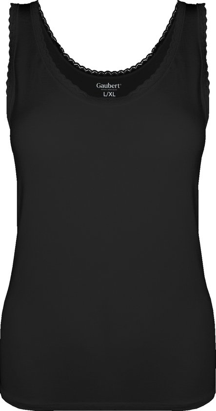 Dames Onderhemd met Kant - Bamboe Viscose - Zwart - Maat L/XL | Zijdezacht, Ademend en Perfecte Pasvorm