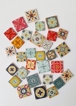 Houten knopen - vierkant - gekleurd - retro print - 30 stuks - knoop - naaien