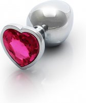 Shots - Ouch! OU800SIL - Heart Gem Butt Plug - Medium - Silver / Rubellite Pink