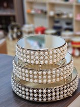 3 stuks taartstandaard rond metaal dessert display met kristallen parels, 3 etages ronde cupcake staander vintage stijl voor party bruiloft decoratie (Goud)