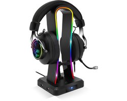 Spirit of Gamer Headset Stand – Headphone Stand – Headset Houder – LED – 4 USB-Poorten – Zwart