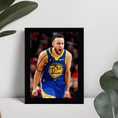 Stephen Curry Kunst - Gedrukte handtekening - 10 x 15 cm - In Klassiek Zwart Frame - NBA - Basketbal - Golden State Warriors - Ingelijste Foto
