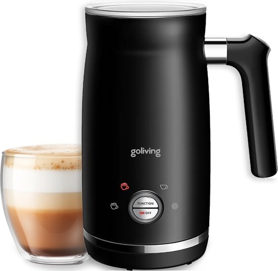 Goliving Melkopschuimer Elektrisch - 4-in-1 – Melkschuimer - Antikleeflaag - Voor Opschuimen en Verwarmen – 350ml - Zwart