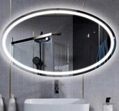 Spiegel Nimes ovaal 80x70cm met zwarte rand incl klok,verwarming, dimbare LED verlichting en bluetooth speakers