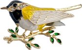 Broche- Vogel- goudkleurig- geel -zwart-Speld- Charme Bijoux