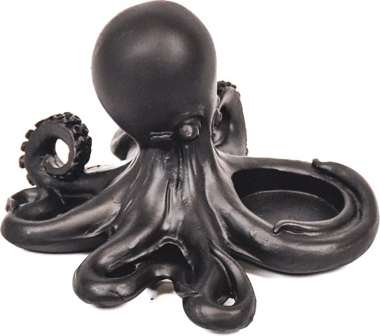 Housevitamin Zwarte Octopus waxinelichthouder - 15,5x15x10,5cm
