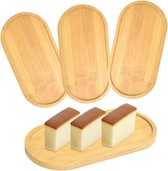 4 stuks bamboe trays, ovale houten trays, klein rond bamboe dienblad, houten serveerplank, massief bamboe dienblad voor thee, koffie, cake, onderzetter voor beker, vetplant, bloemenplant