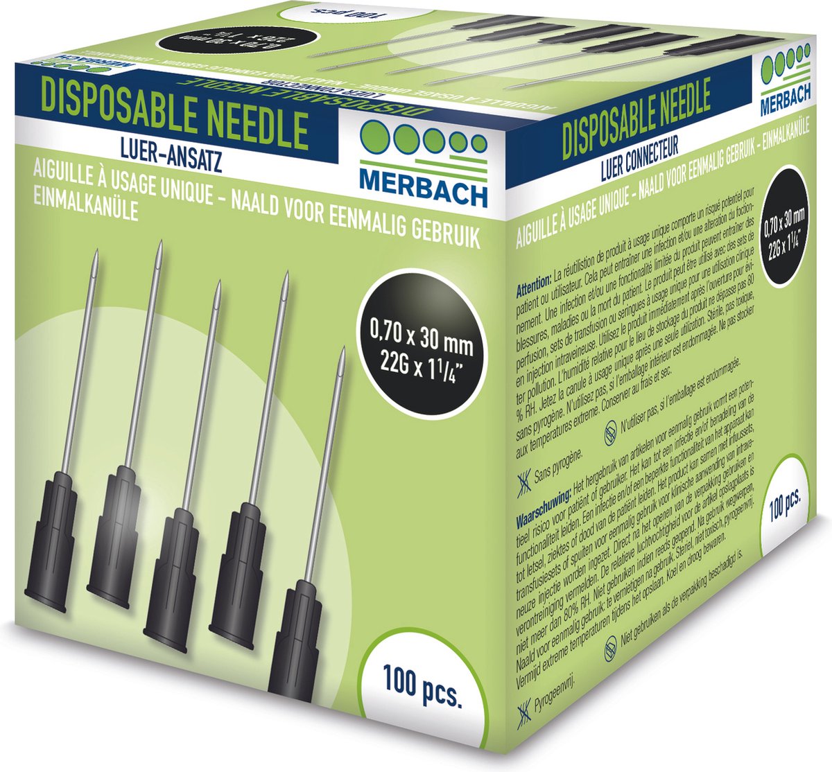 Goedkoopste Voordeelverpakking 3 X Merbach Injectienaalden 22 G x 1 1/4 - 32mm zwart 100 stuks