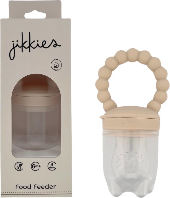 Jikkies ® - Fruitspeen - Baby Fruitspeen - Fruit Zuiger - 3 Speenmaten S + M + L - Baby Speen - Kinder Bestek - 100% Siliconen - Beige