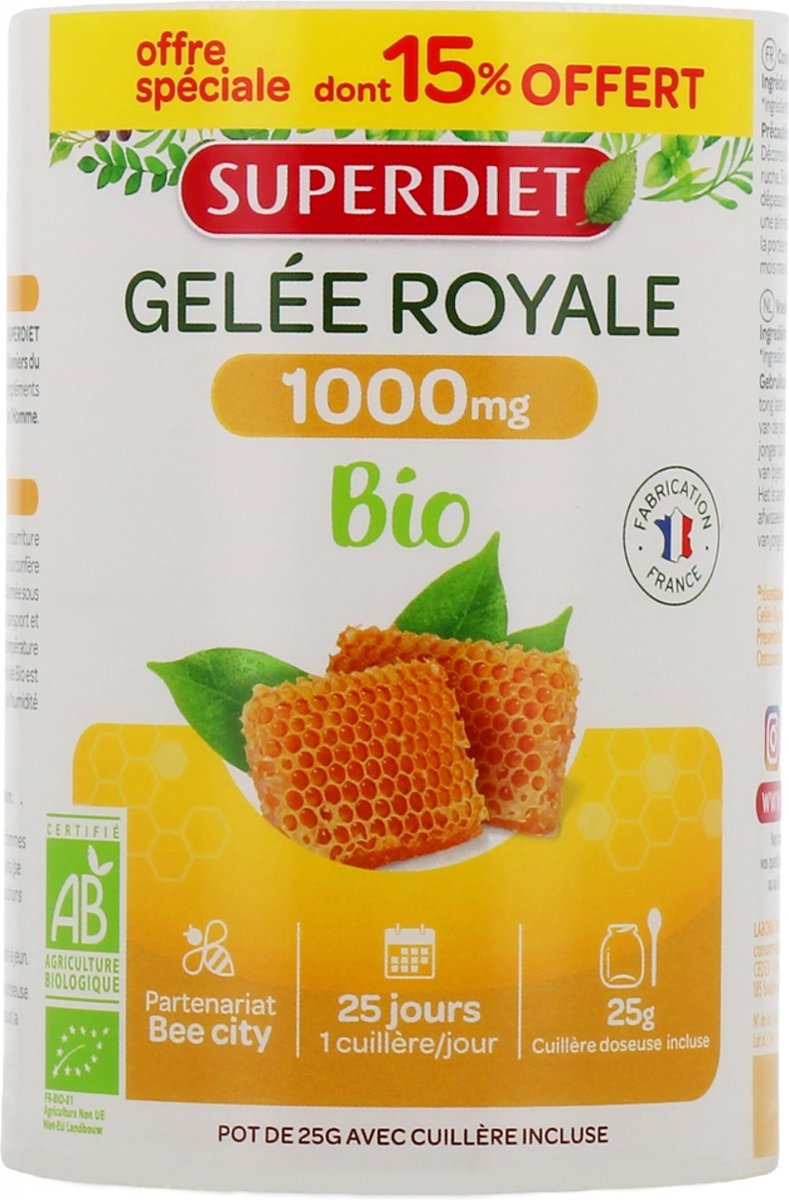 Superdiet Biologische Koninginnebrij 25 g (15% Vrij)