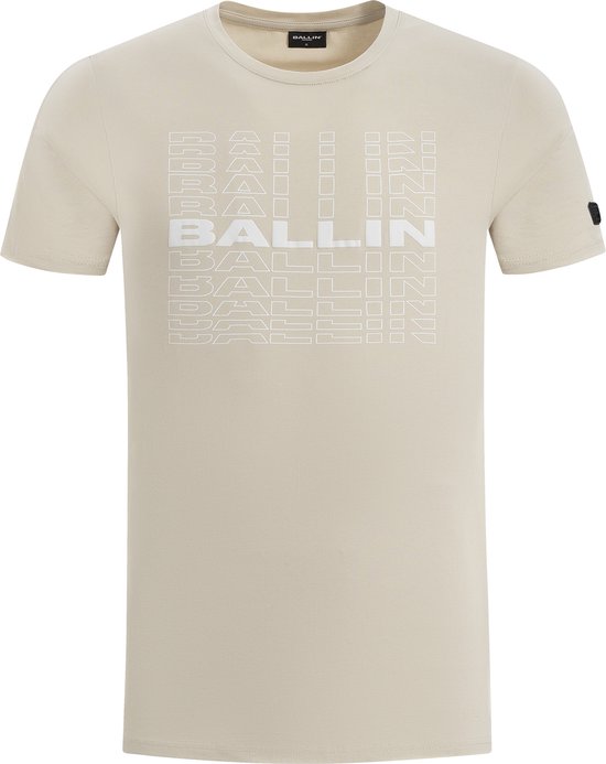 Ballin Amsterdam - Heren Slim fit T-shirts Crewneck SS - Sand - Maat L