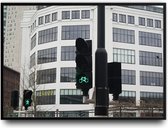 Stoplicht in het centrum van Eindhoven Fotolijst met glas 40 x 50 cm - Prachtige kwaliteit - Foto - Poster - Harde lijst met Glazen plaat ervoor - inclusief ophangsysteem